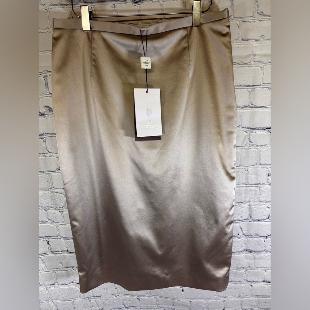 NWT VINTAGE Gai Mattiolo Italian Luxury Designer Champagne Satin Pencil Skirt M